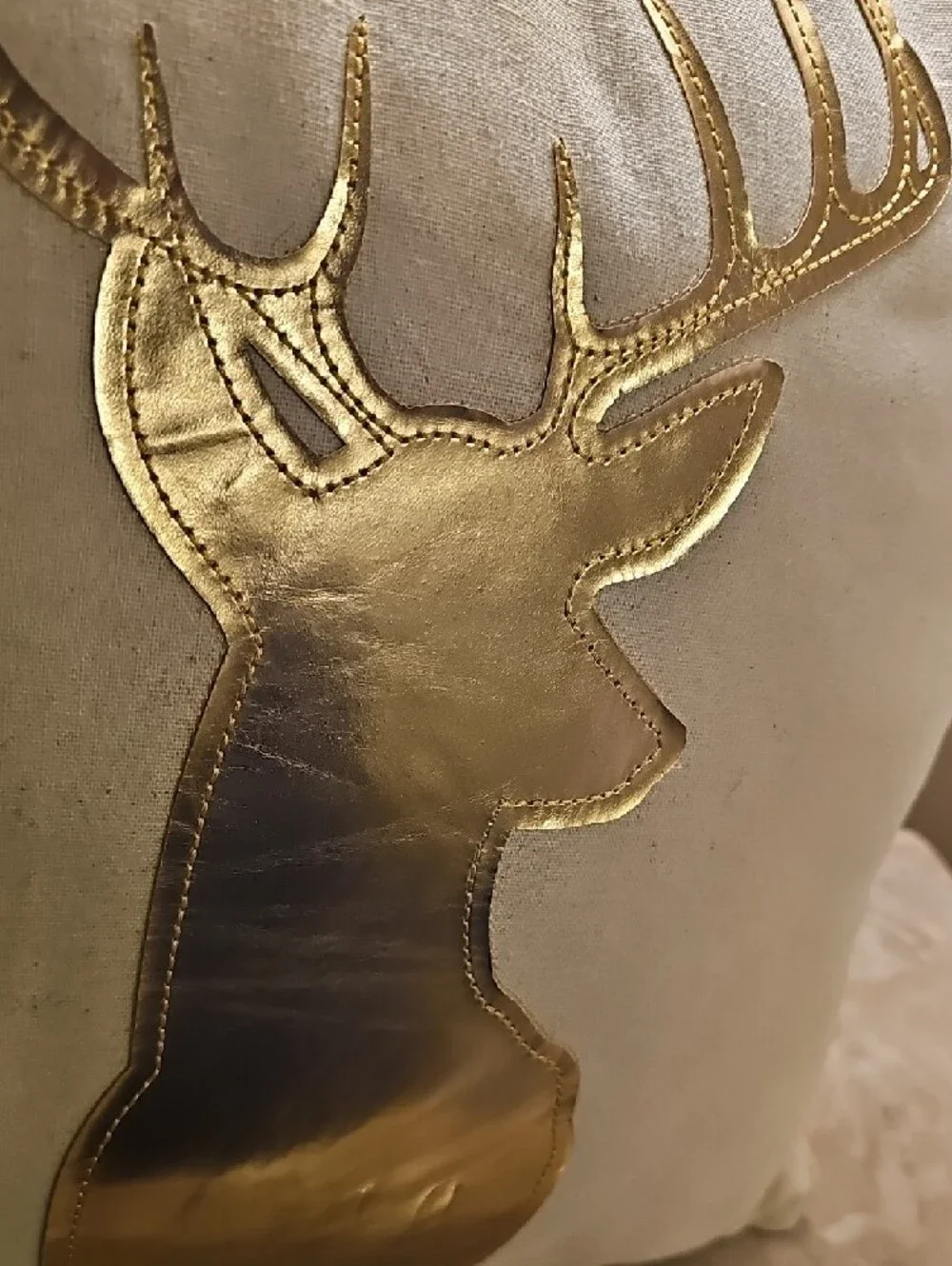 Gold Deer Appliqué Holiday Throw Pillow - Cream New Without Tags 18x18